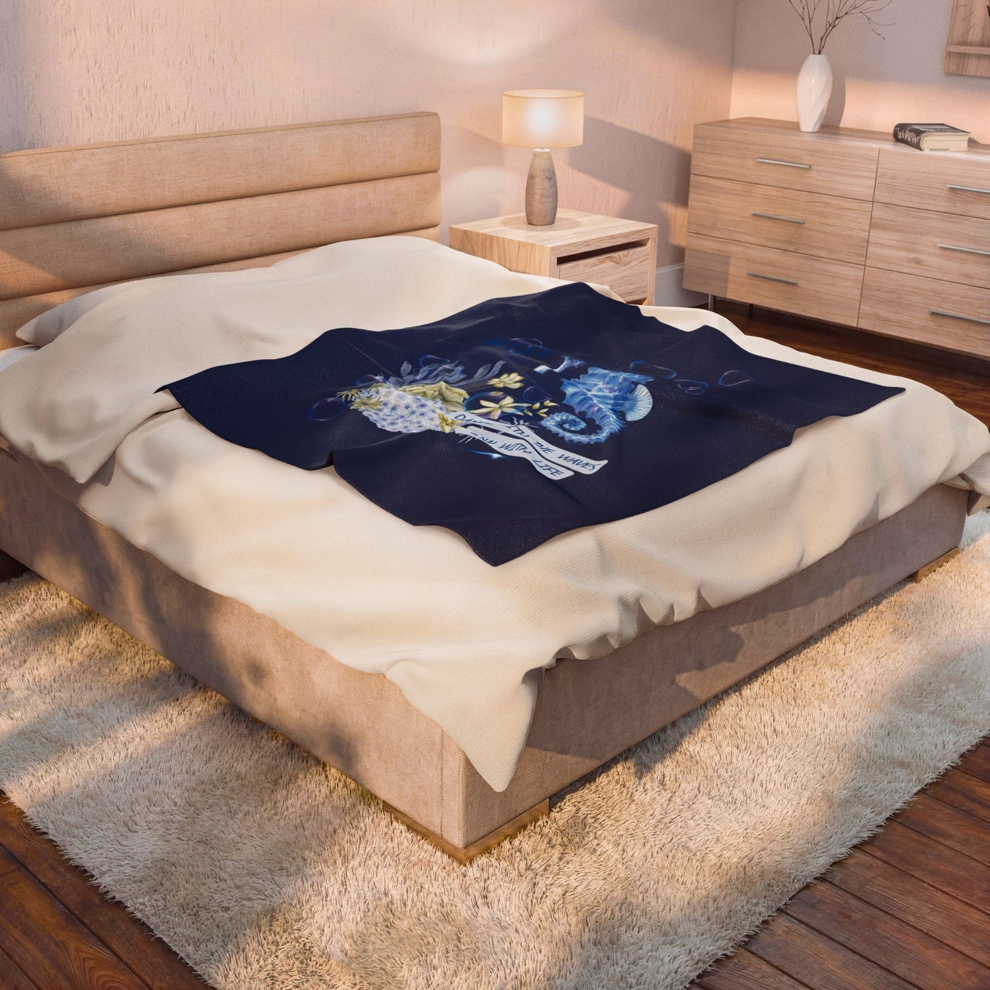 Seahorse Ocean Velveteen Plush Blanket — "Dance With The Waves, Flow With Life" Cozy Throw