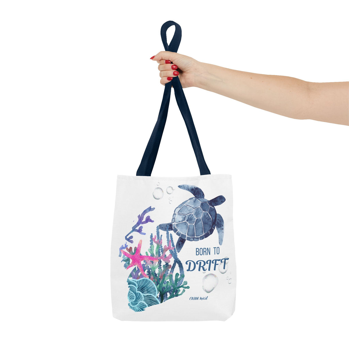 Sea Turtle Tote Bag - 'Born to Drift' Beach Canvas Tote