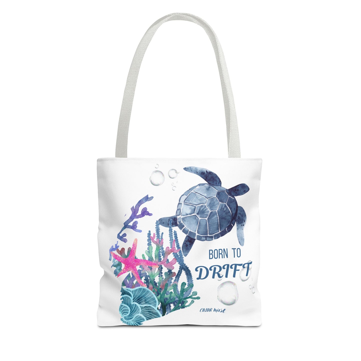Sea Turtle Tote Bag - 'Born to Drift' Beach Canvas Tote