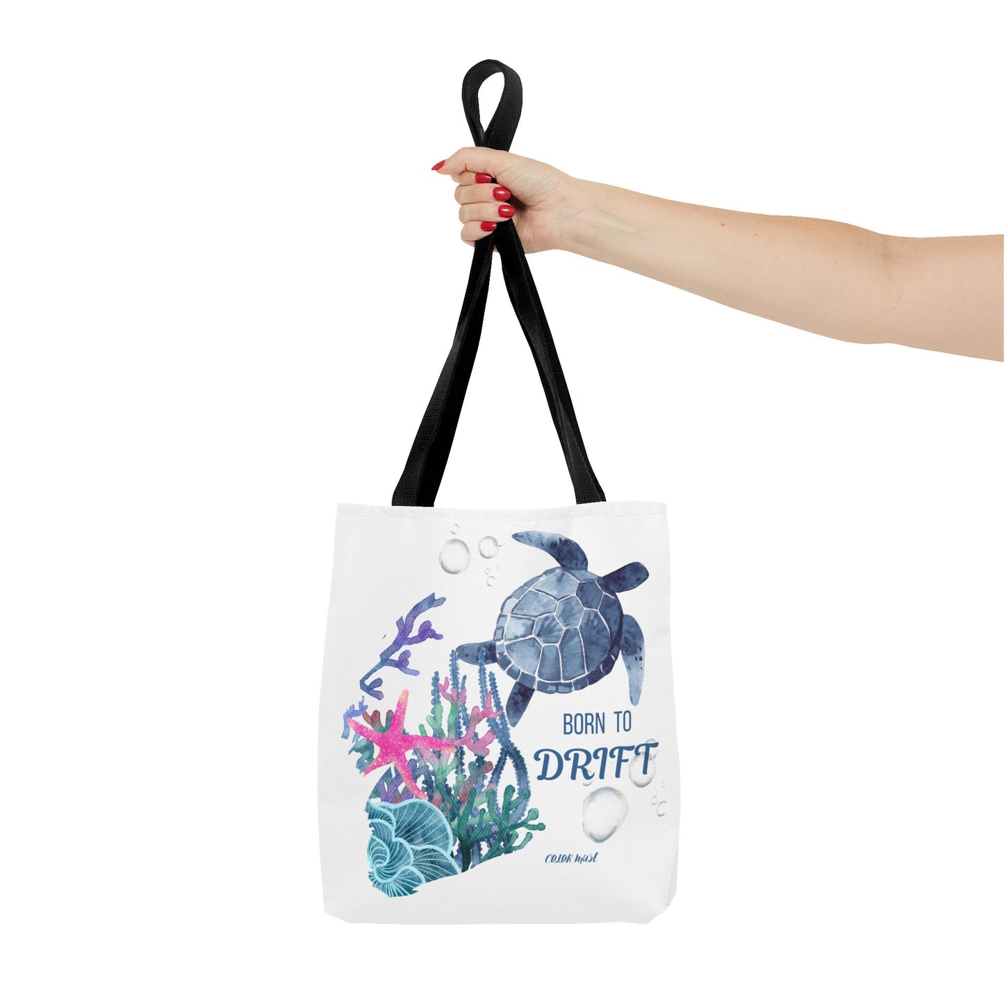 Sea Turtle Tote Bag - 'Born to Drift' Beach Canvas Tote