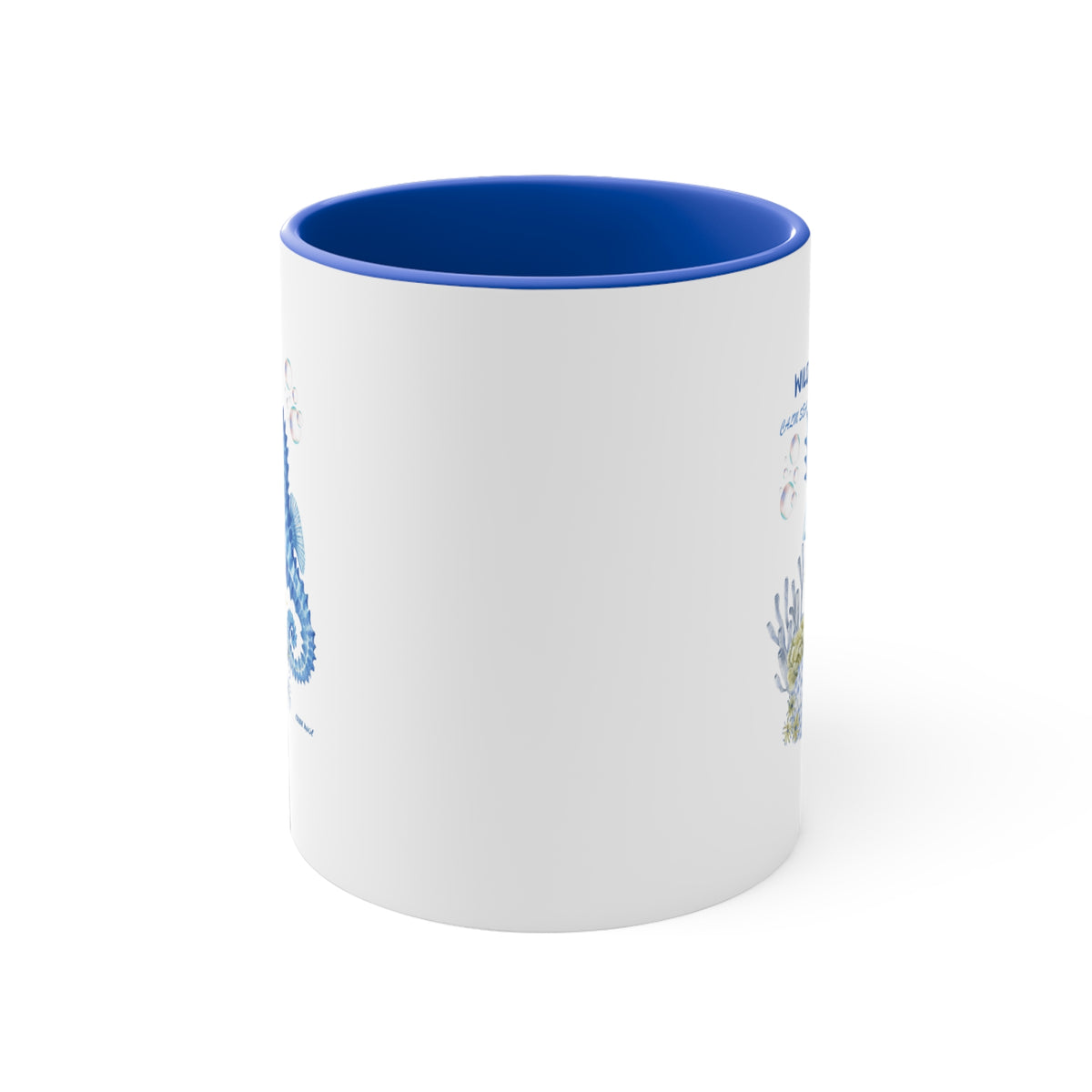 Seahorse Accent Mug - "Wild Soul Ocean Sea" Blue Ceramic Coffee Cup