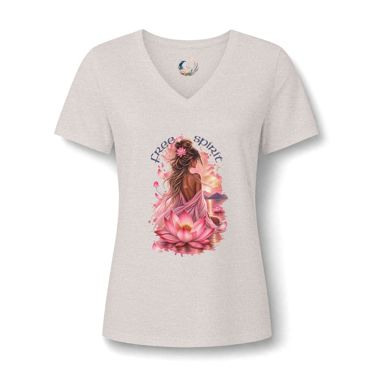 Women's V-Neck Tee — Peaceful Spirit Lotus Goddess Graphic