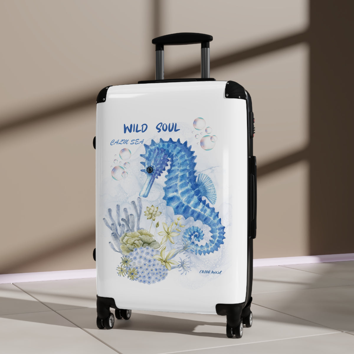 Seahorse Beach Suitcase – 'Be Wild Like the Sea' Waterproof Carry-On