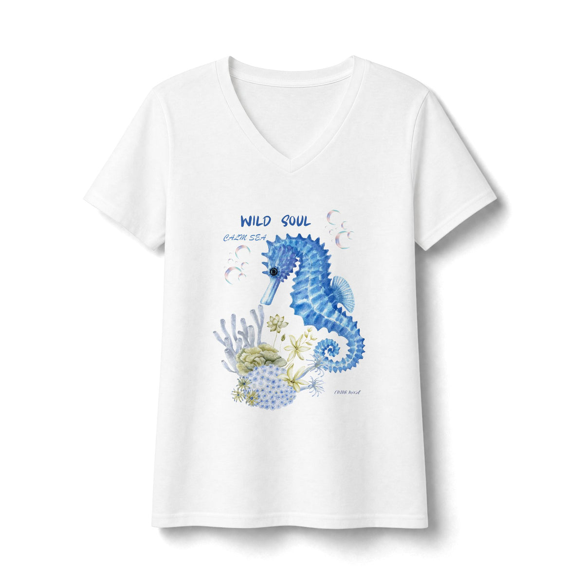 Seaside 'Wild Soul' V-Neck Tee — Blue Seahorse Graphic