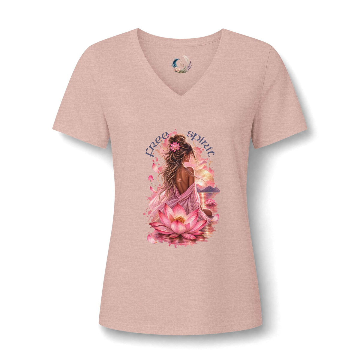 Women's V-Neck Tee — Peaceful Spirit Lotus Goddess Graphic