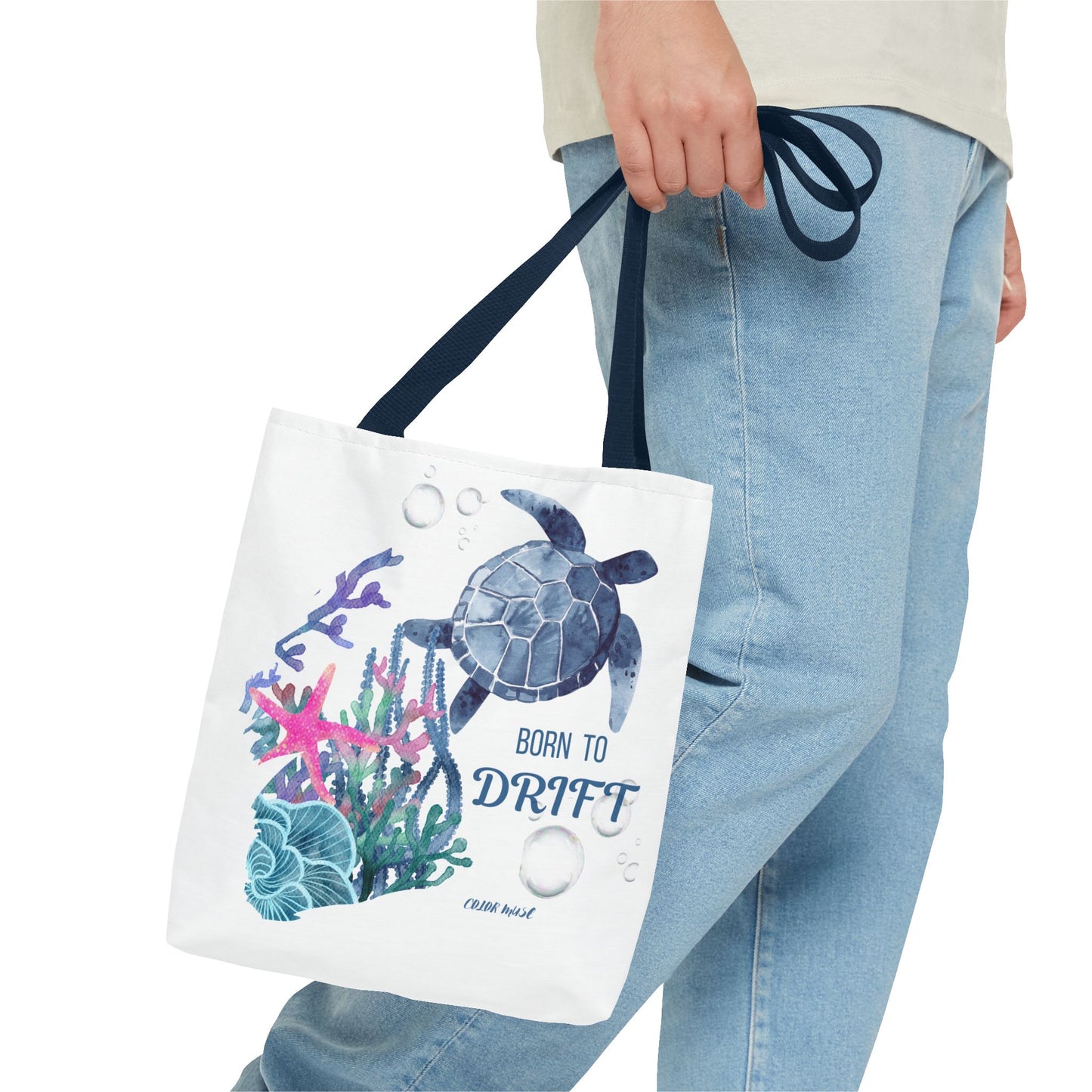 Sea Turtle Tote Bag - 'Born to Drift' Beach Canvas Tote