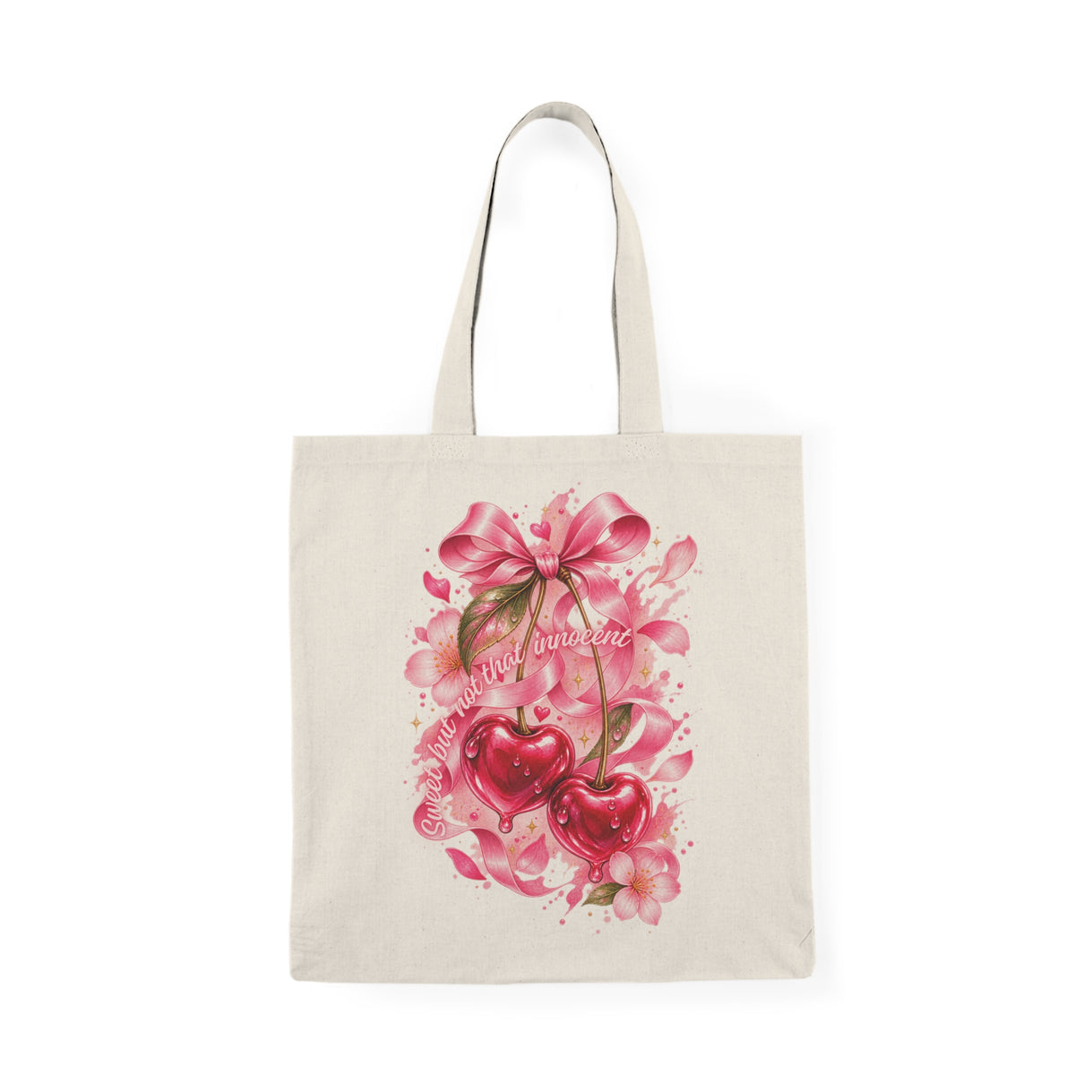 Cherry Blossom Heart Tote Bag — "Sweet Valentine" Floral Canvas Shopper