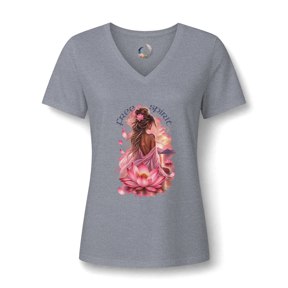 Women's V-Neck Tee — Peaceful Spirit Lotus Goddess Graphic