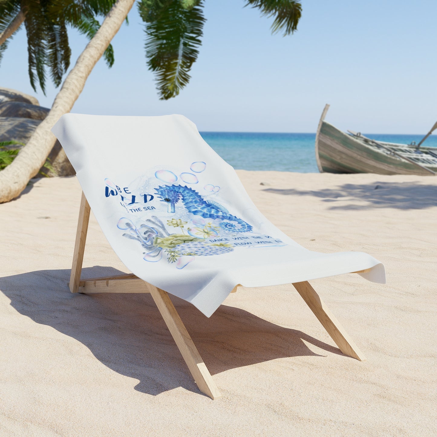 Seahorse Beach Towel - 'Be Wild Like the Sea' Nautical Ocean Design