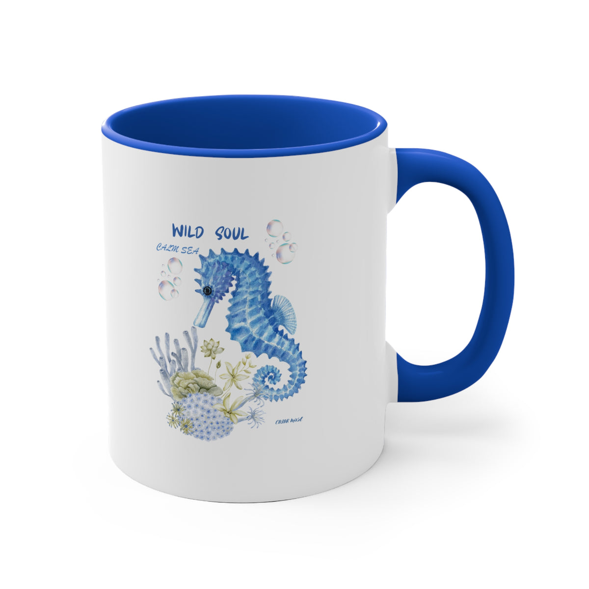 Seahorse Accent Mug - "Wild Soul Ocean Sea" Blue Ceramic Coffee Cup