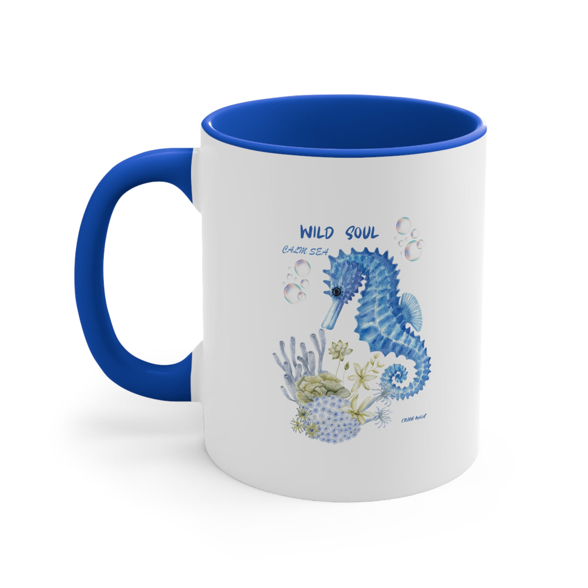 Seahorse Accent Mug - "Wild Soul Ocean Sea" Blue Ceramic Coffee Cup