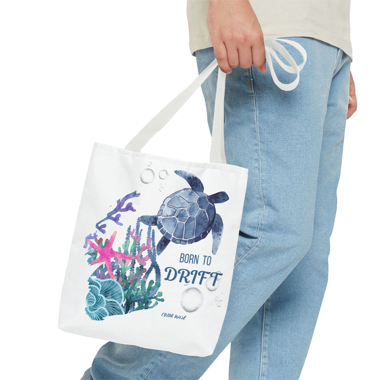 Sea Turtle Tote Bag - 'Born to Drift' Beach Canvas Tote