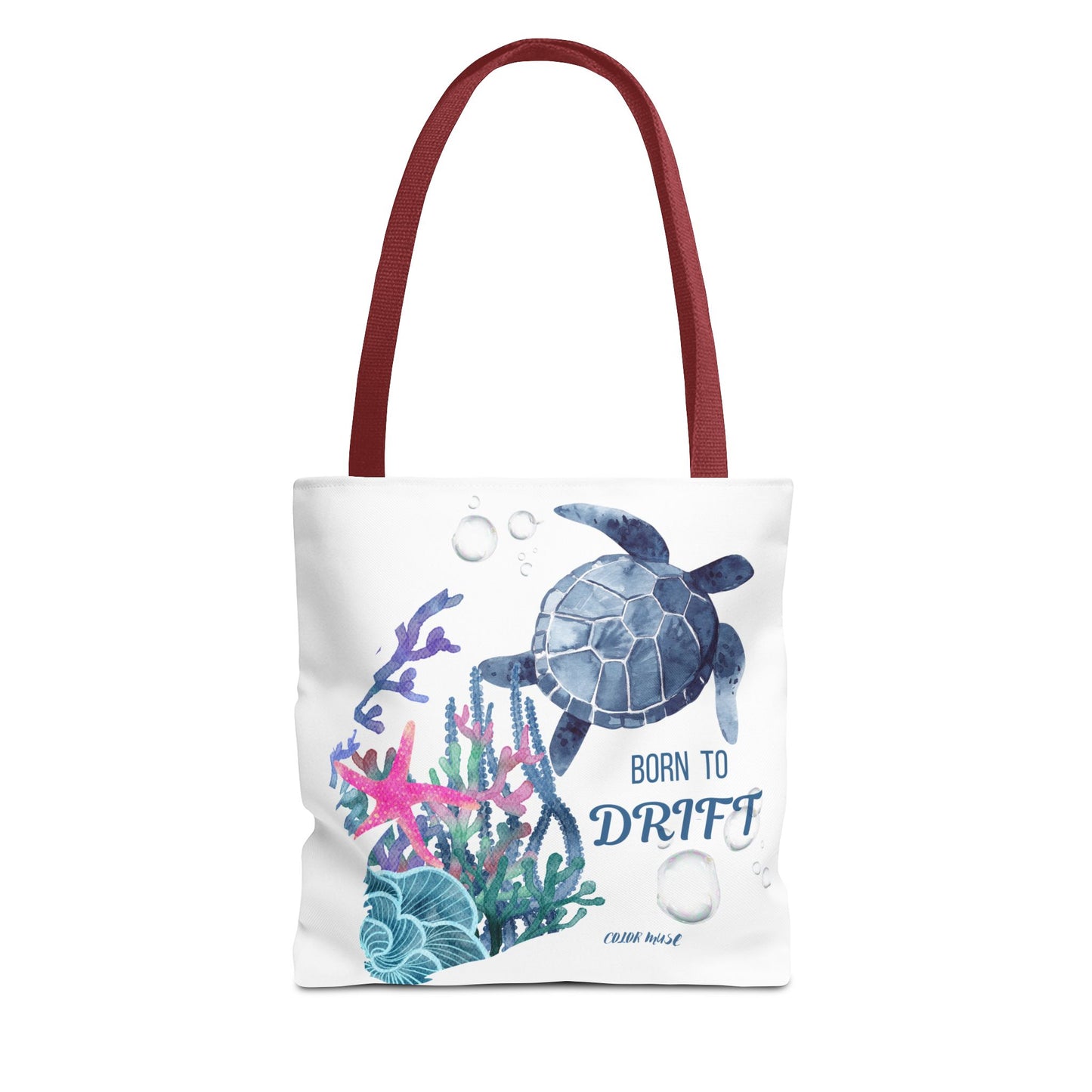 Sea Turtle Tote Bag - 'Born to Drift' Beach Canvas Tote