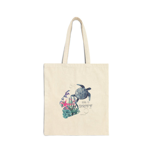 Sea Turtle & Coral Canvas Tote — Eco Beach Bag with “Let It Drift” Watercolor Design
