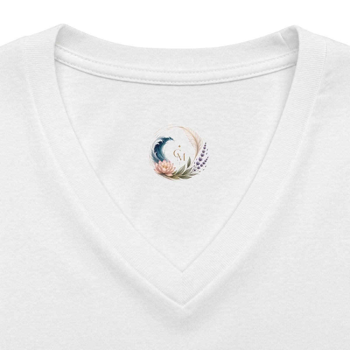 Sea Garden V-Neck Tee — 'Beauty Begins in Your Heart' Floral Mermaid Coral T-Shirt