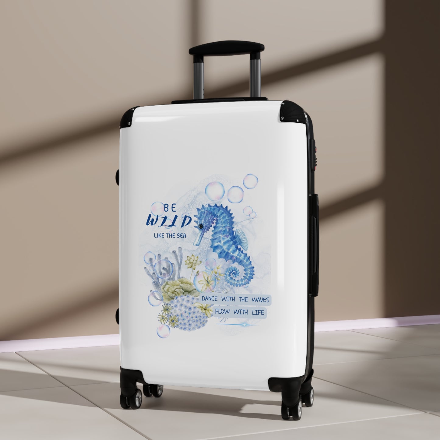 Seahorse Beach Suitcase – 'Be Wild Like the Sea' Waterproof Carry-On