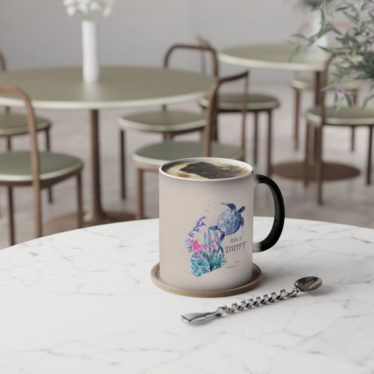 Sea Turtle "Born to Drift" Ocean Heat-Reacted Coffee Cup