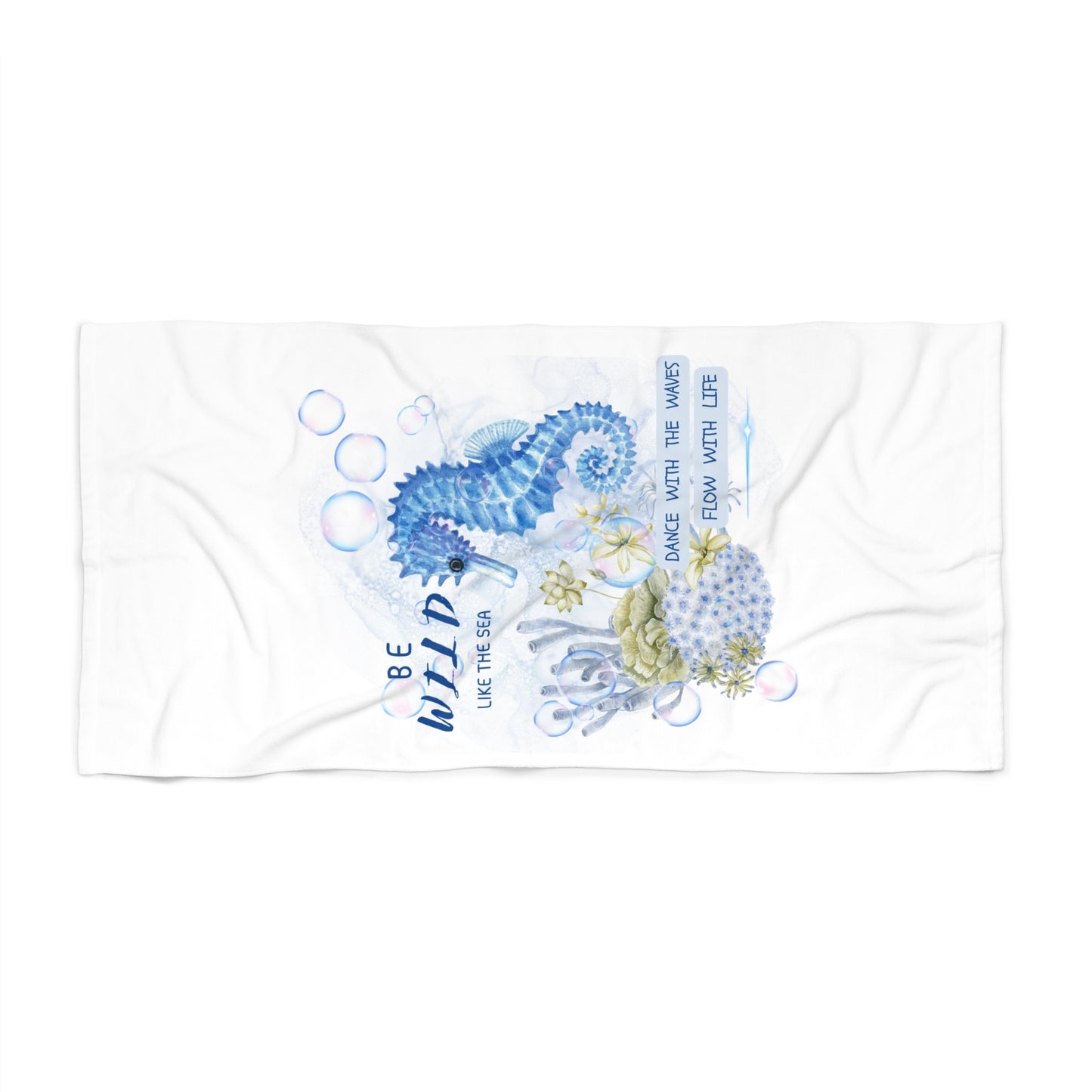 Seahorse Beach Towel - 'Be Wild Like the Sea' Nautical Ocean Design