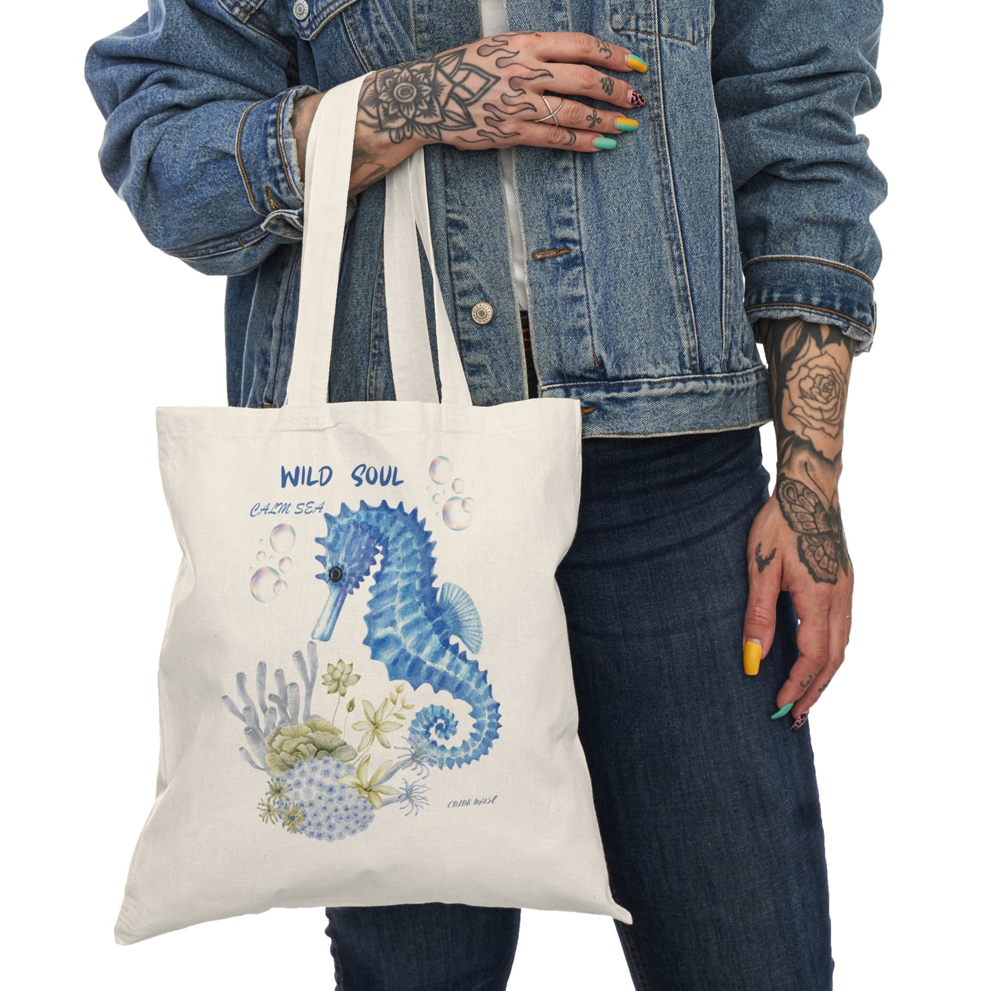 Seahorse Natural Tote Bag – Beachy Reusable Tote