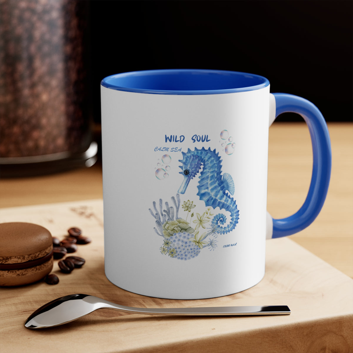 Seahorse Accent Mug - "Wild Soul Ocean Sea" Blue Ceramic Coffee Cup