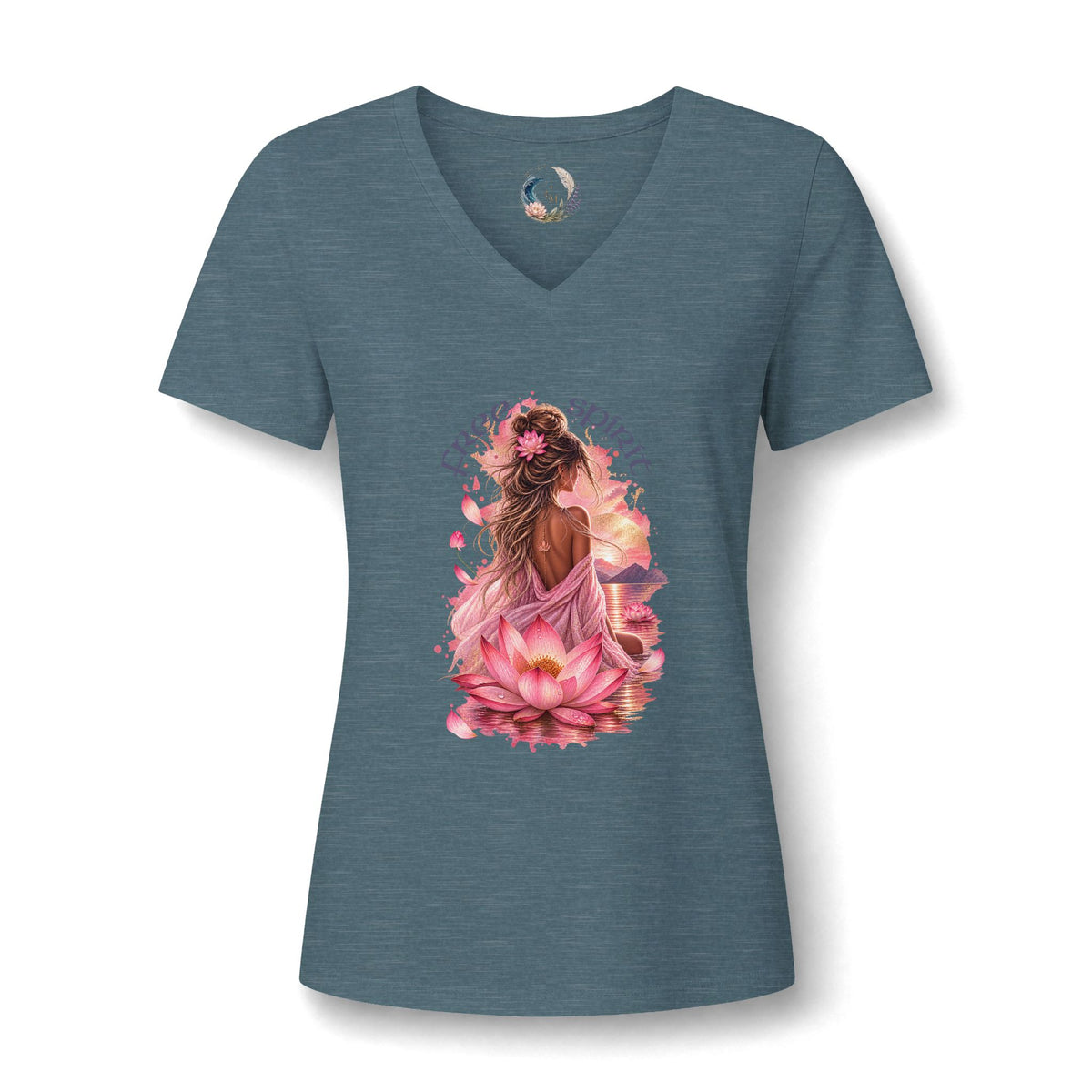 Women's V-Neck Tee — Peaceful Spirit Lotus Goddess Graphic