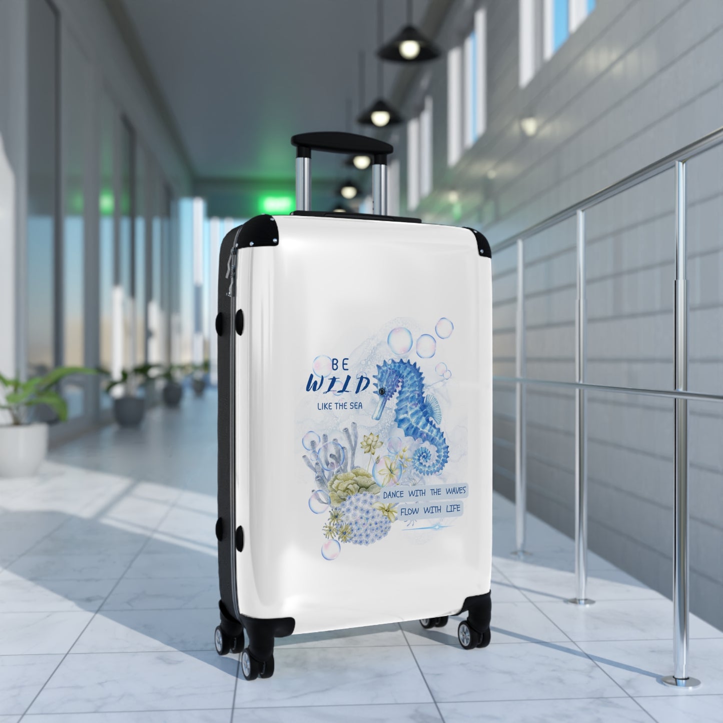 Seahorse Beach Suitcase – 'Be Wild Like the Sea' Waterproof Carry-On