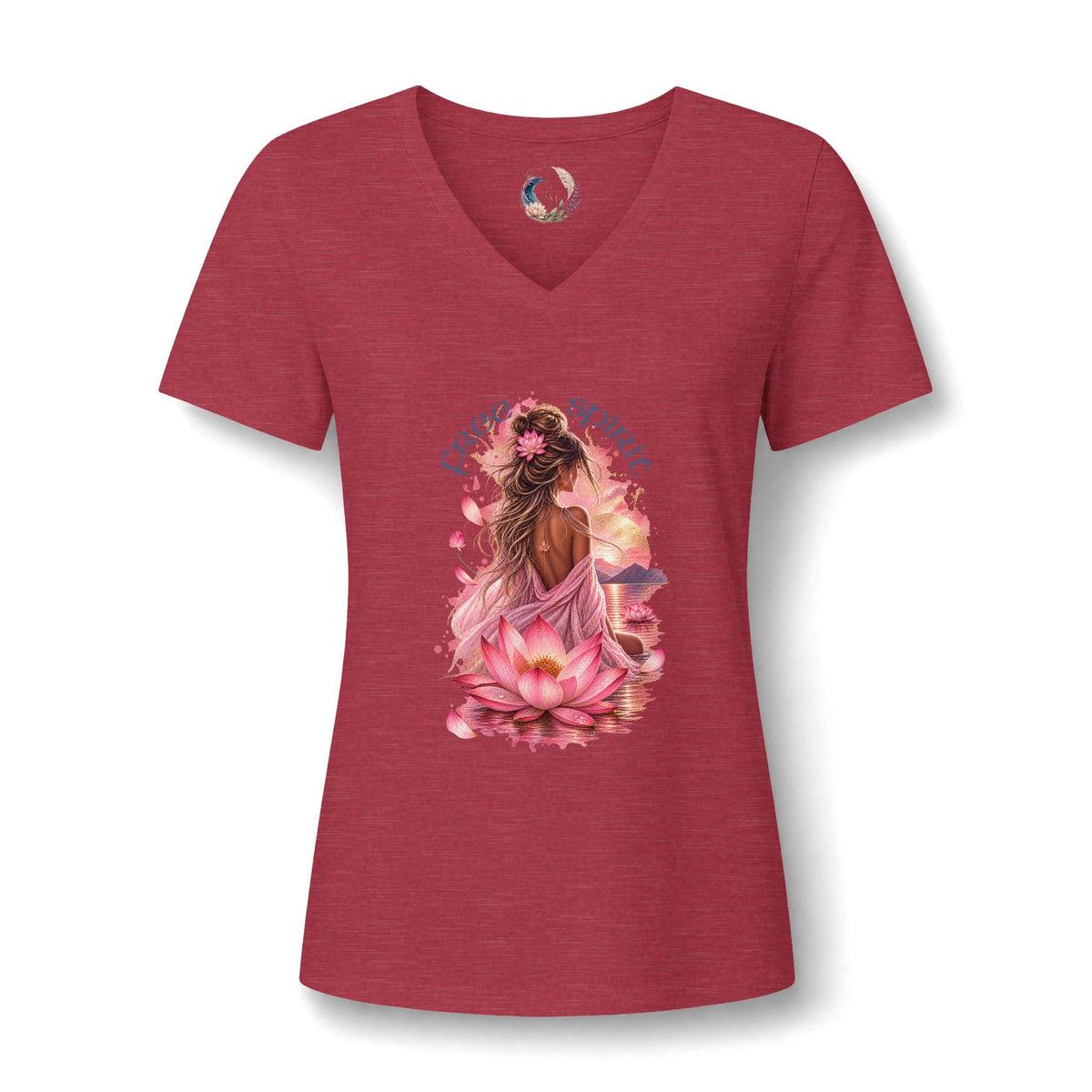 Women's V-Neck Tee — Peaceful Spirit Lotus Goddess Graphic