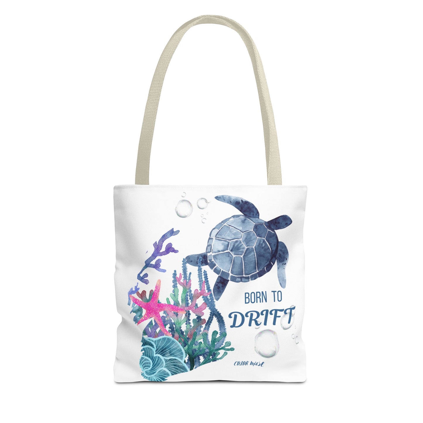 Sea Turtle Tote Bag - 'Born to Drift' Beach Canvas Tote