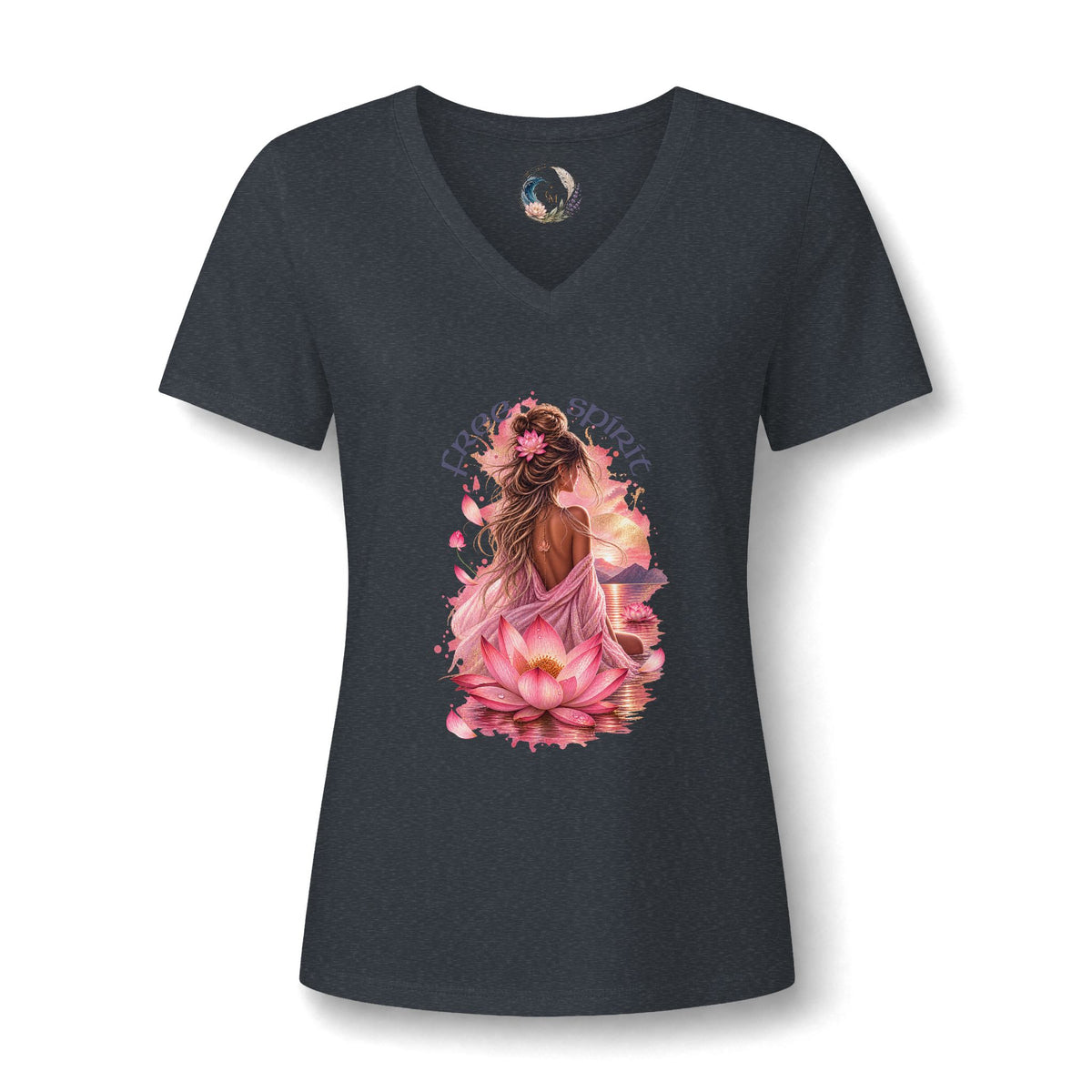 Women's V-Neck Tee — Peaceful Spirit Lotus Goddess Graphic