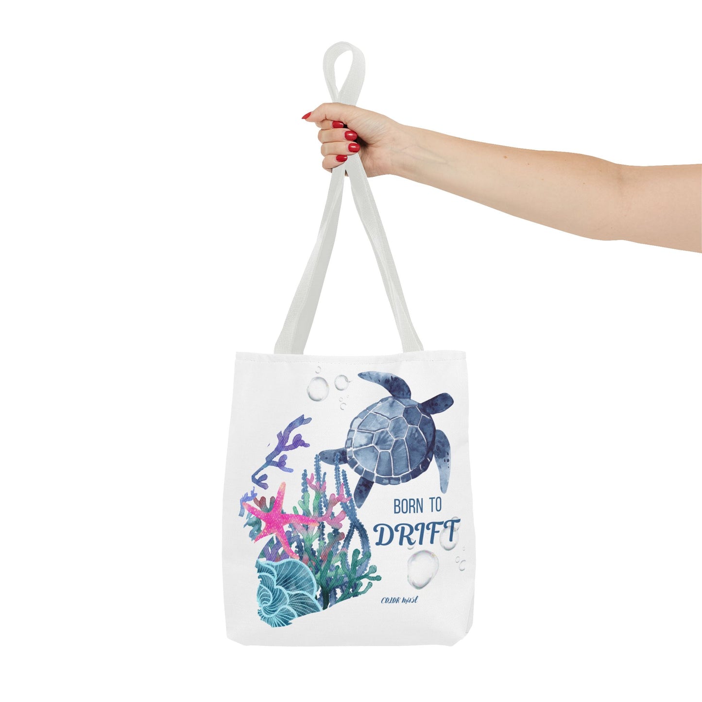 Sea Turtle Tote Bag - 'Born to Drift' Beach Canvas Tote