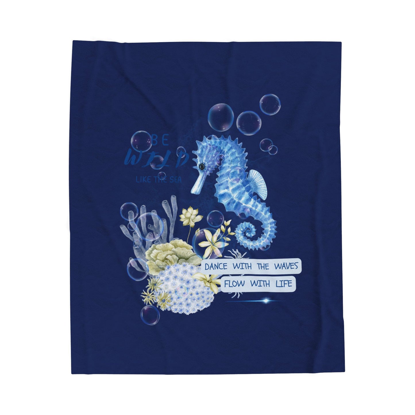 Seahorse Ocean Velveteen Plush Blanket — "Dance With The Waves, Flow With Life" Cozy Throw
