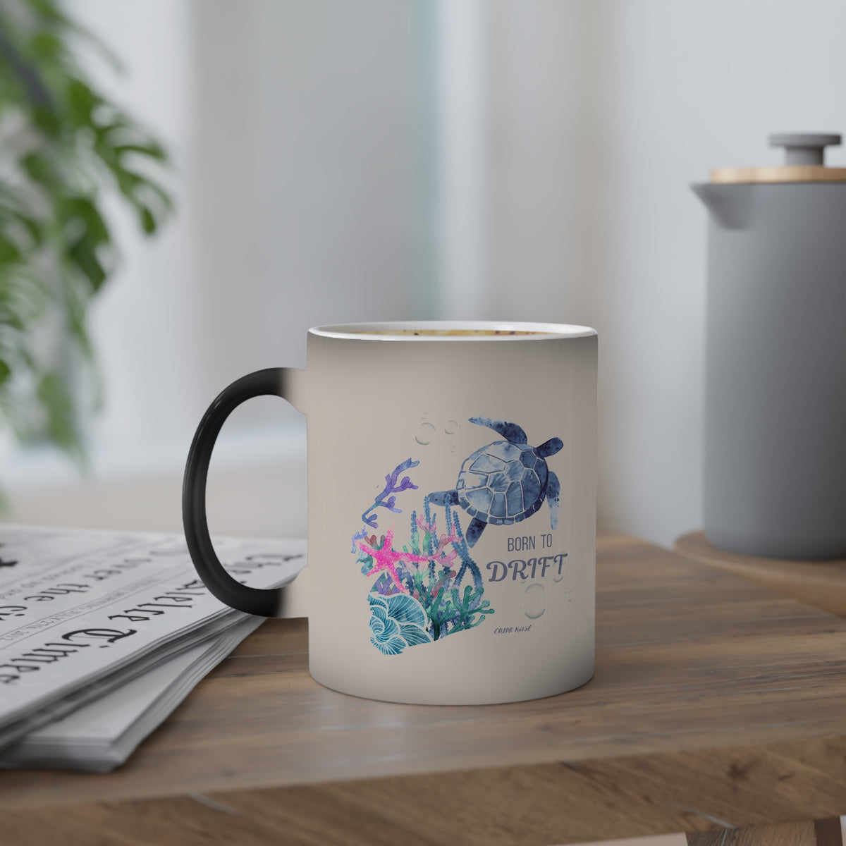 Sea Turtle "Born to Drift" Ocean Heat-Reacted Coffee Cup