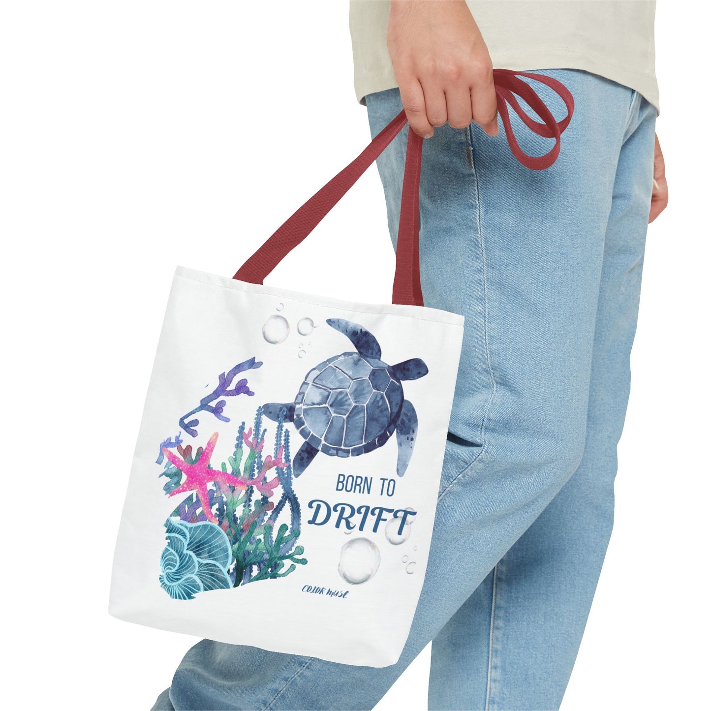 Sea Turtle Tote Bag - 'Born to Drift' Beach Canvas Tote
