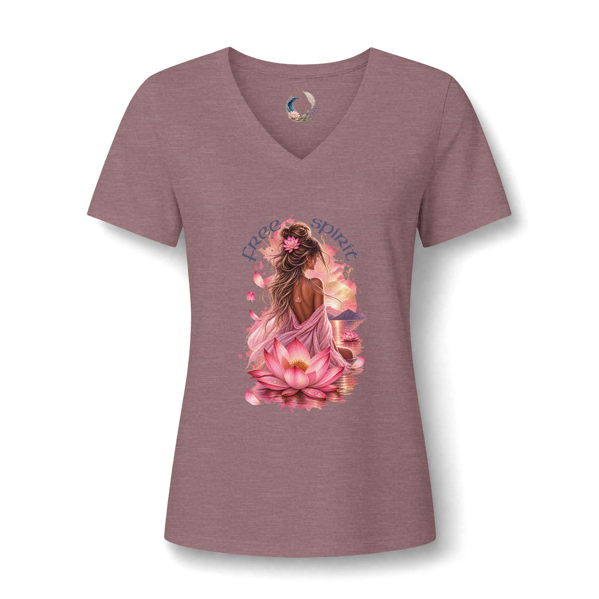 Women's V-Neck Tee — Peaceful Spirit Lotus Goddess Graphic
