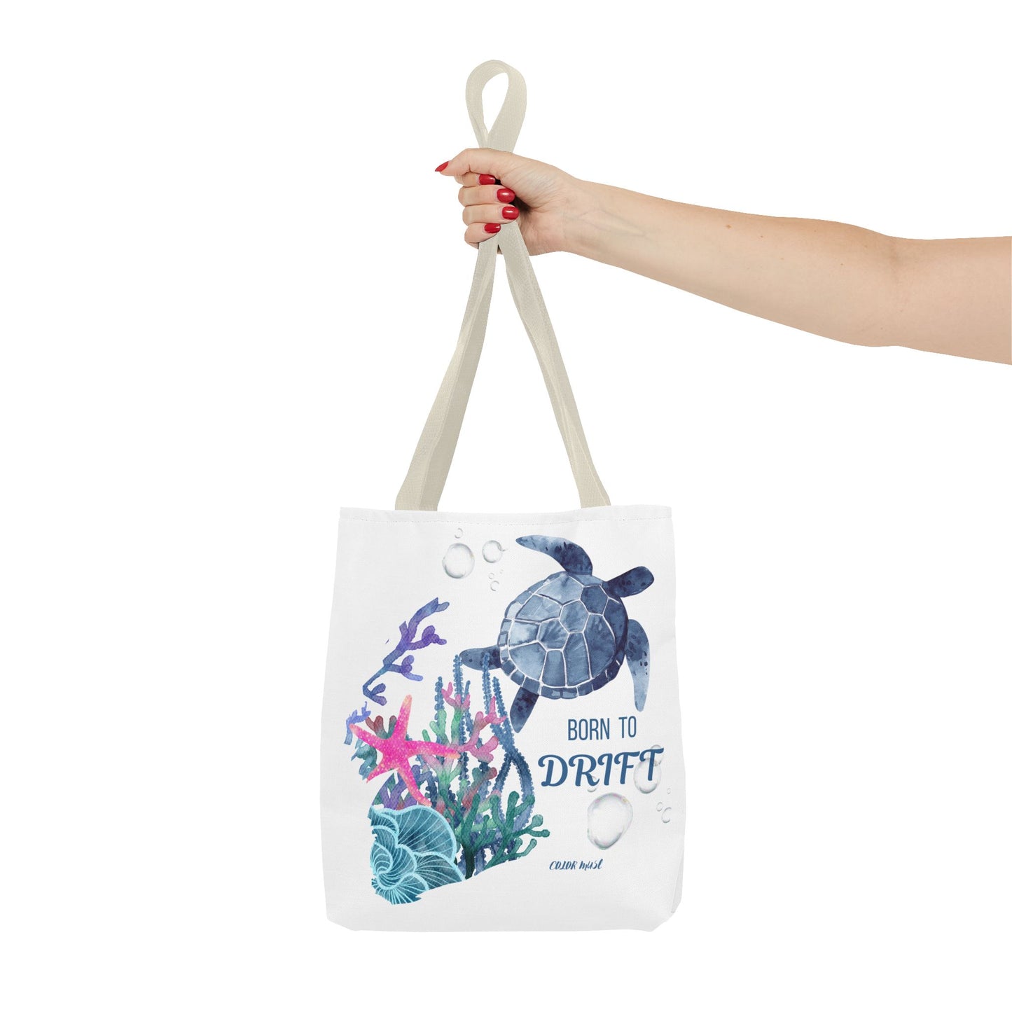 Sea Turtle Tote Bag - 'Born to Drift' Beach Canvas Tote