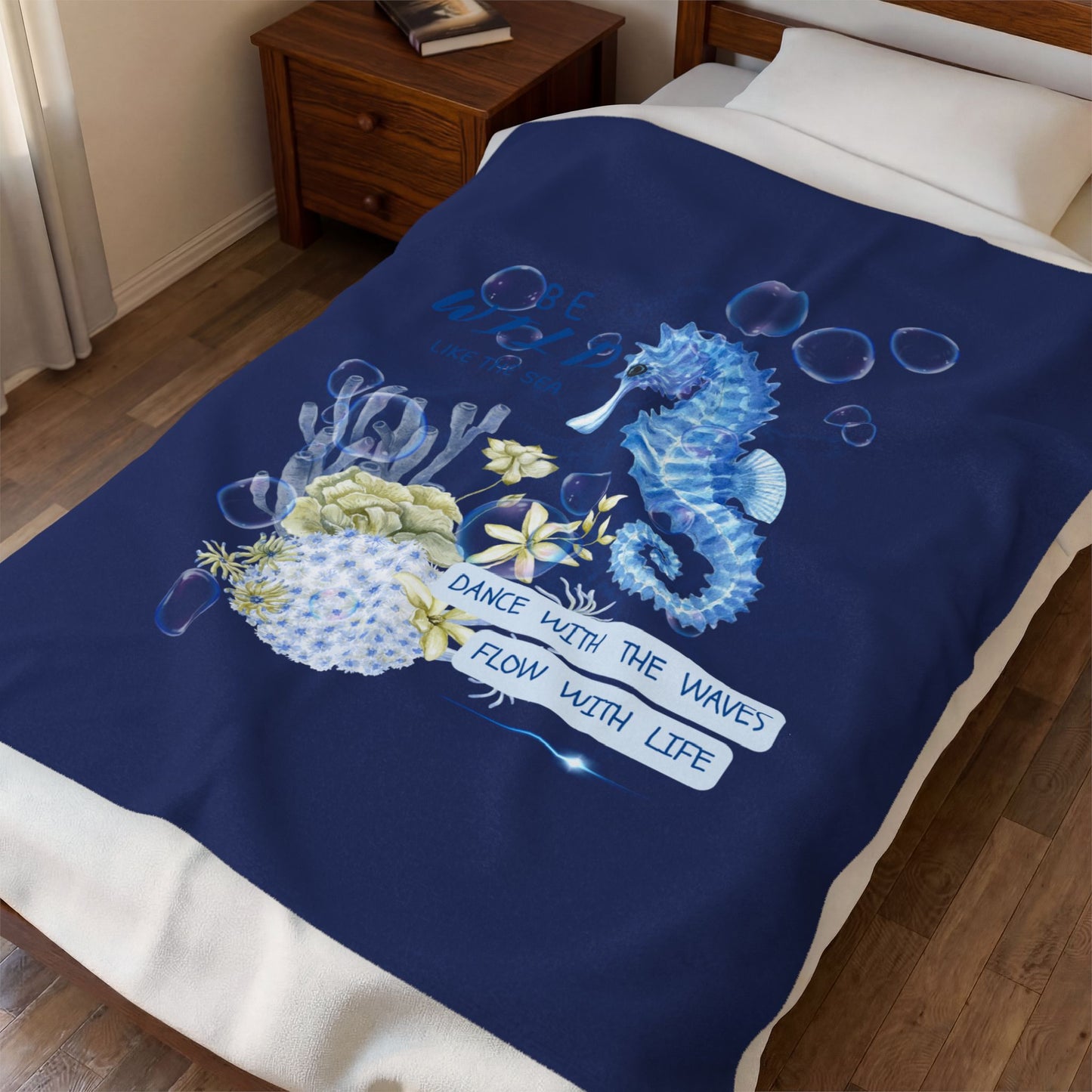 Seahorse Ocean Velveteen Plush Blanket — "Dance With The Waves, Flow With Life" Cozy Throw